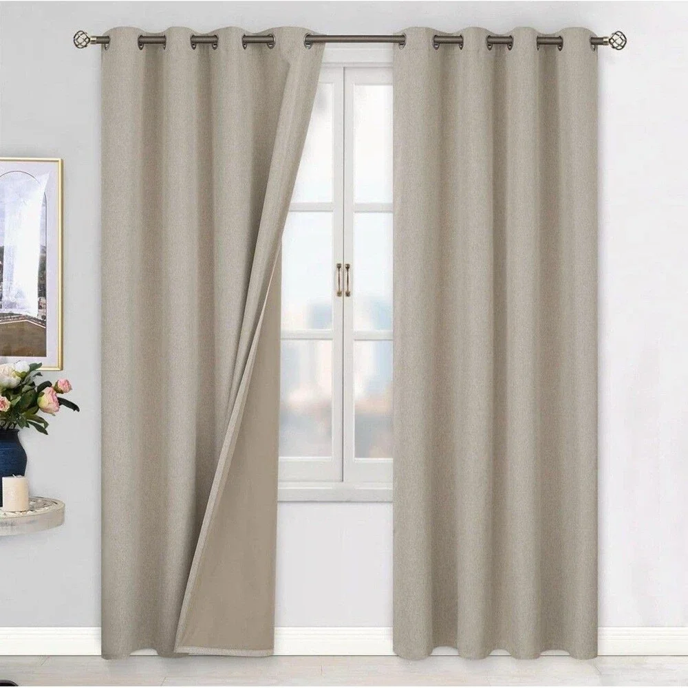 BGment Linen Color Blackout Curtains 52x120” Bedroom 2 Panels Set,